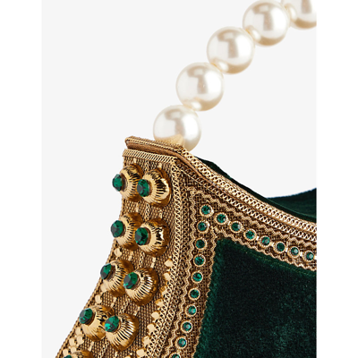 Shop Mae Cassidy Emerald Green Gold Nimmi Velvet Top-handle Bag