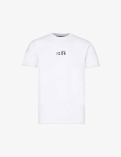 Shop Dsquared2 Mens White Logo-print Crewneck Cotton-jersey T-shirt