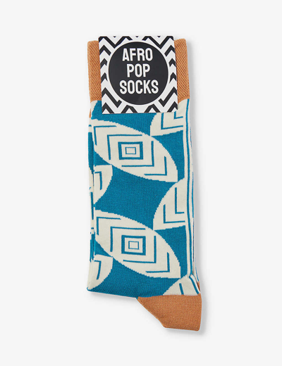 Shop Afropop Socks Graphic-print Stretch-cotton Blend Socks In Masai Green
