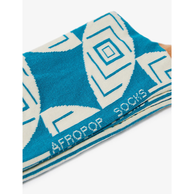 Shop Afropop Socks Graphic-print Stretch-cotton Blend Socks In Masai Green