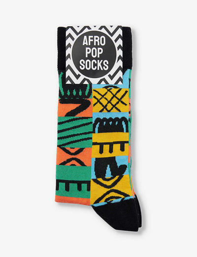 Shop Afropop Socks Graphic-pattern Stretch-cotton Blend Socks In Adinkra Black