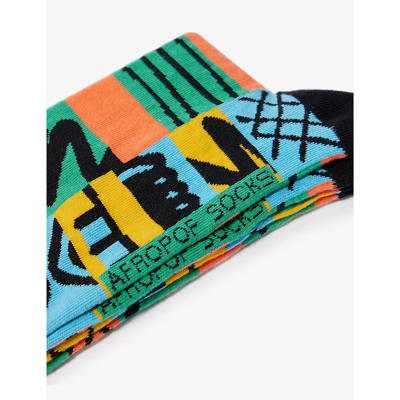 Shop Afropop Socks Graphic-pattern Stretch-cotton Blend Socks In Adinkra Black
