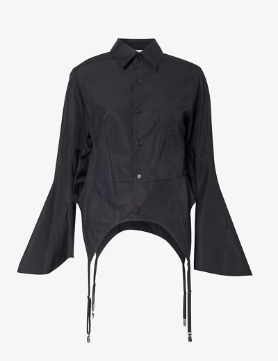 Shop Noir Kei Ninomiya Women's Black Adjustable-strap Flared-sleeve Cotton Shirt