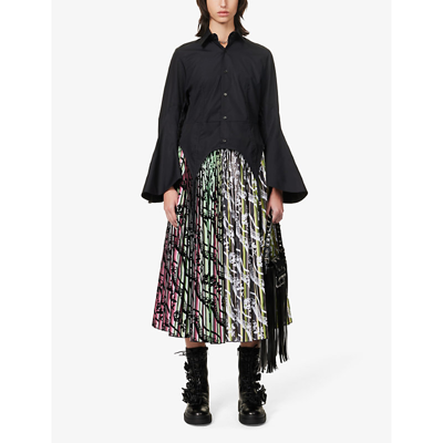Shop Noir Kei Ninomiya Women's Black Adjustable-strap Flared-sleeve Cotton Shirt