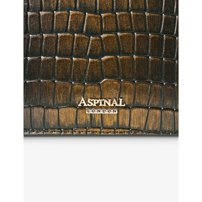 Shop Aspinal Of London Black Ava Croc-embossed Leather Clutch Bag