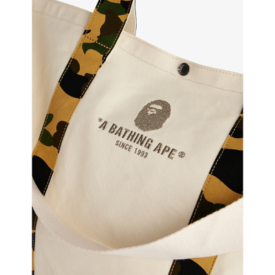 Shop A Bathing Ape Yellow Logo-embroidered Camo-trim Cotton Tote Bag