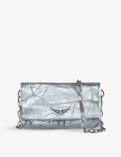 Shop Zadig & Voltaire Zadig&voltaire Silver Rock Branded-charm Nano Leather Clutch Bag