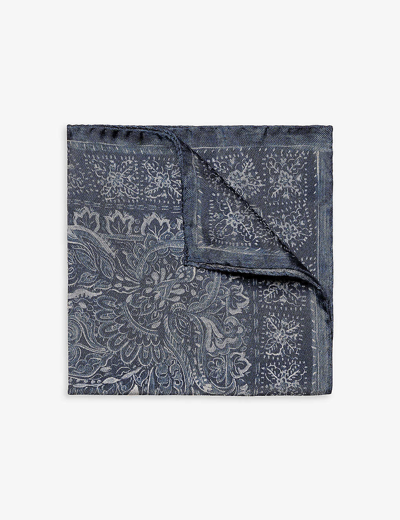 Shop Eton Paisley-print Silk Pocket Square In Navy Blue