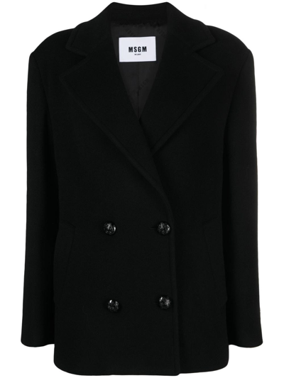 Shop Msgm Double-breasted Blazer In Black  