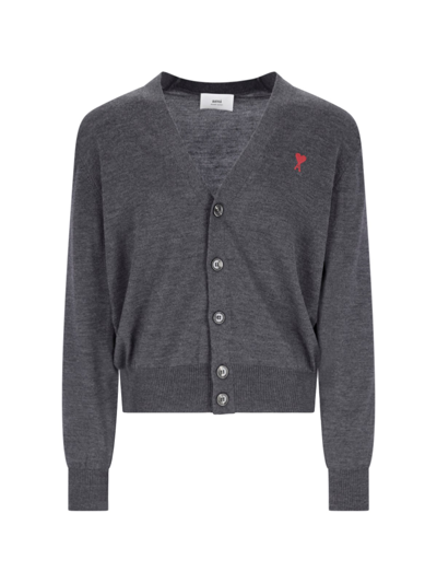 Ami Alexandre Mattiussi Extrafine Merino Wool Cardigan In Gray
