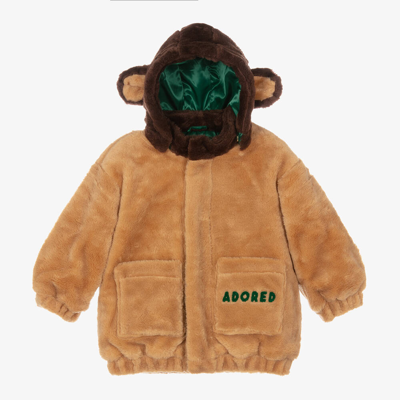 Shop Mini Rodini Beige Faux Fur Hooded Jacket