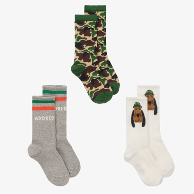 Shop Mini Rodini Boys Green Organic Cotton Socks (3 Pack)