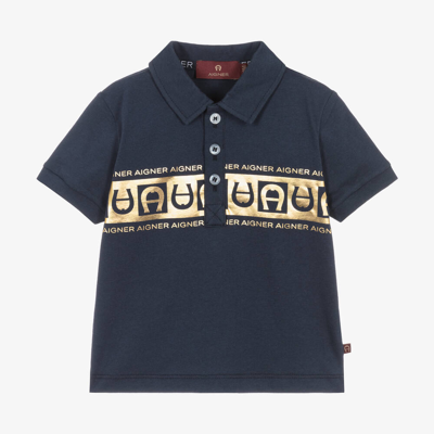 Shop Aigner Baby Boys Blue Cotton Polo Shirt