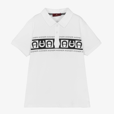 Shop Aigner Teen Boys White Cotton Polo Shirt