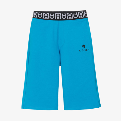 Shop Aigner Teen Boys Blue Cotton Jersey Shorts