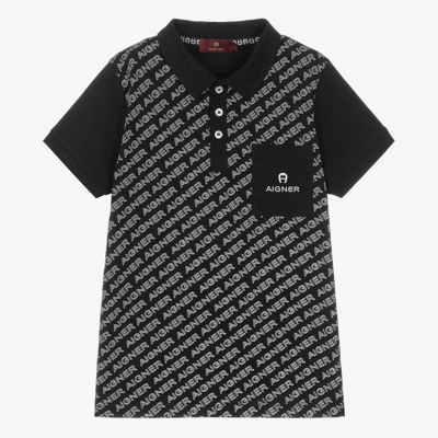 Shop Aigner Teen Boys Black Cotton Polo Shirt