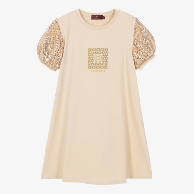 Shop Aigner Teen Girls Beige & Gold Sequin Dress