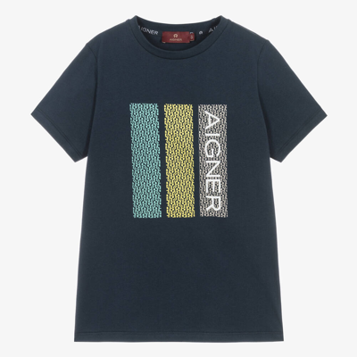 Shop Aigner Teen Boys Navy Blue Cotton T-shirt
