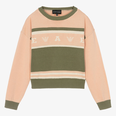Shop Emporio Armani Teen Girls Pink Cotton Eagle Sweater