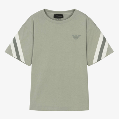 Shop Emporio Armani Teen Boys Khaki Green Cotton T-shirt