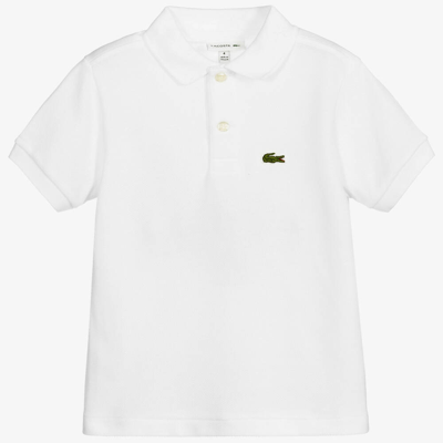 Shop Lacoste Boys White Cotton Piqué Polo Shirt
