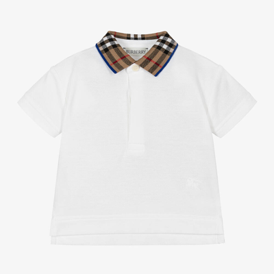 Shop Burberry Baby Boys White Vintage Check Polo Shirt