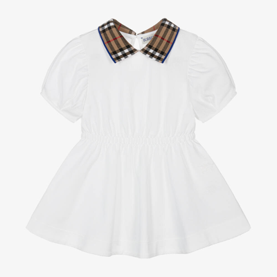 Shop Burberry Baby Girls White Vintage Check Polo Dress
