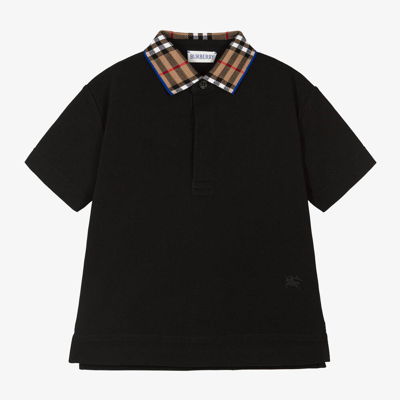 Shop Burberry Boys Black Vintage Check Polo Shirt