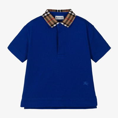 Shop Burberry Boys Blue Vintage Check Polo Shirt