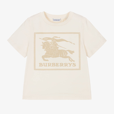 Shop Burberry Boys Ivory Ekd Organic Cotton T-shirt