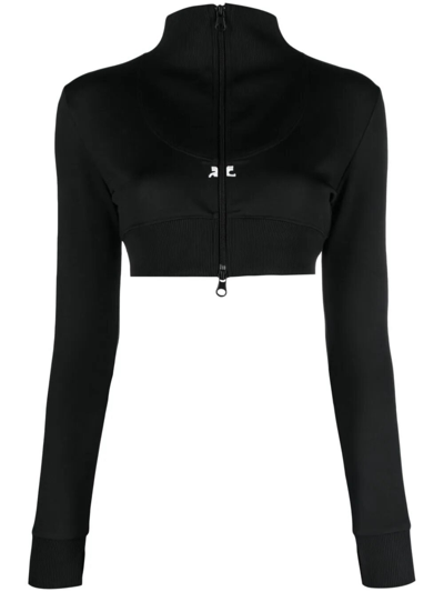 Shop Courrèges Cropped Jacket Maxi Rib Tracksuit In Black  