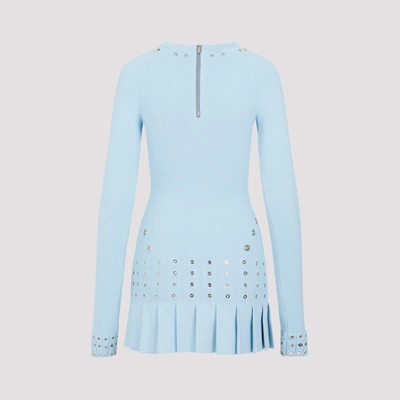 Off-white Pleated Mini Dress With Eyelets Detailing In Blue