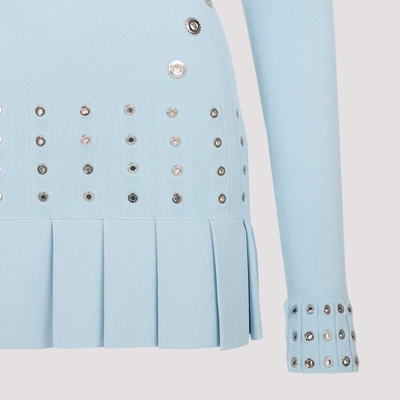 Off-white Pleated Mini Dress With Eyelets Detailing In Blue