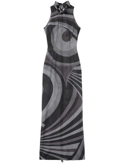Shop Pucci Grey Iride-print Maxi Dress In Black