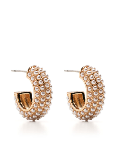 Shop Kenneth Jay Lane Gold-tone Faux-pearl Hoop Earrings