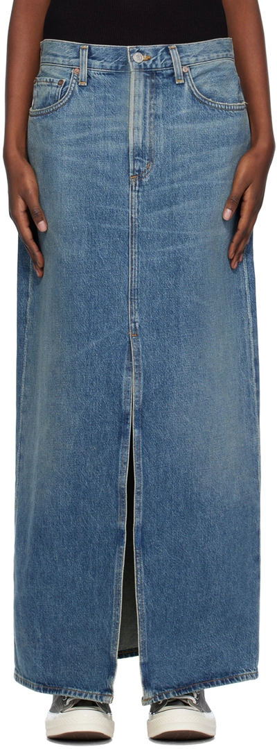 Agolde Leif Low-slung Denim Maxi Skirt In Swing (med Vint Ind)