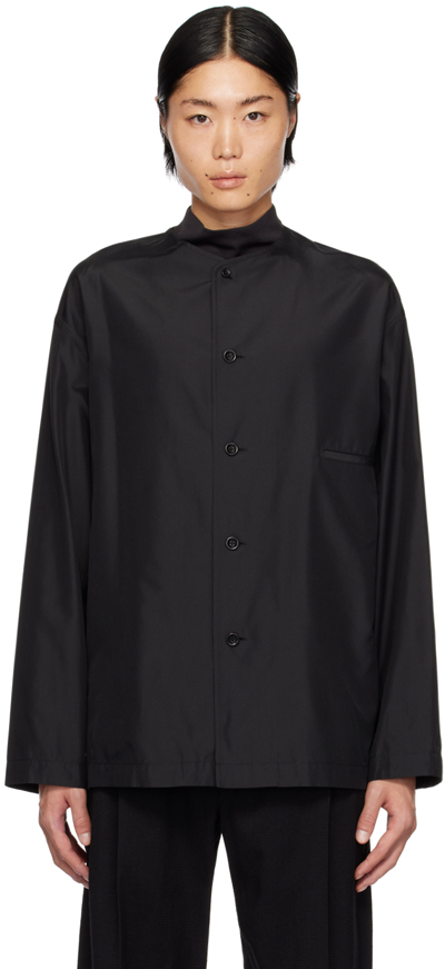Shop Lemaire Black Collarless Shirt In Bk983 Ash Black