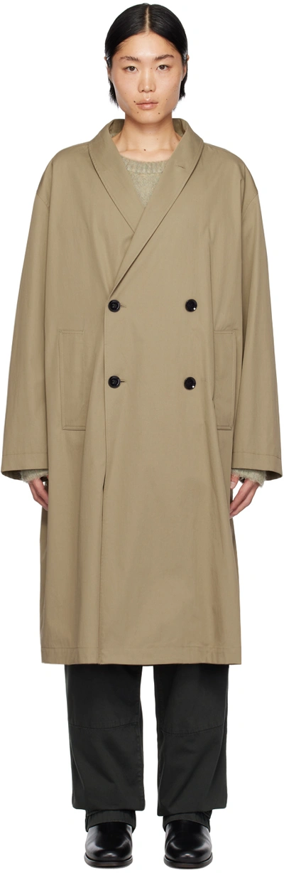 Shop Lemaire Beige Wrap Collar Trench Coat In Bg240 Greige