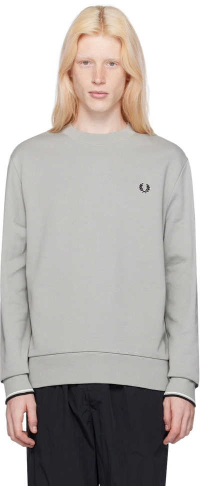 Shop Fred Perry Gray Embroidered Sweatshirt In R28 Limestone