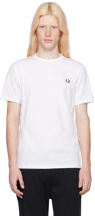 Shop Fred Perry White Ringer T-shirt In 100 White
