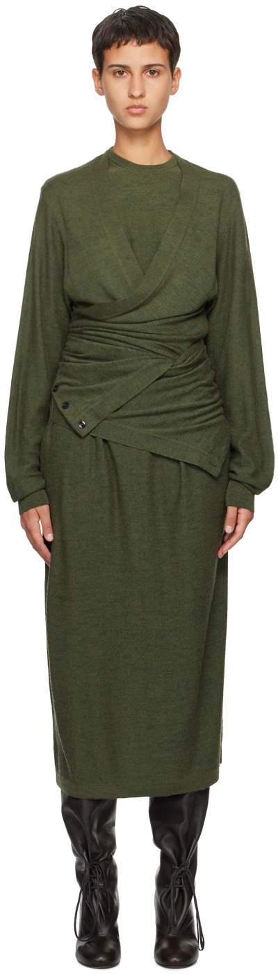 Shop Lemaire Green Twisted Midi Dress In Gr626 Ivy Green