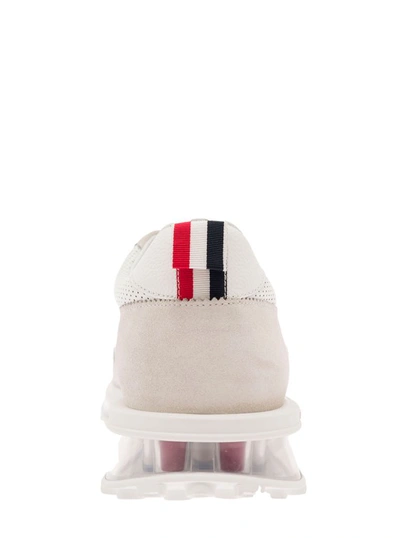 Shop Thom Browne Low-top Sneakers With Rwb Stripe In White Leather In Grey