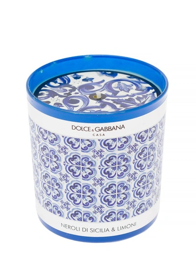 Shop Dolce & Gabbana Sicilian Neroli And Lemon Scented Candle With Blue Mediterraneo Print In Not Applicable