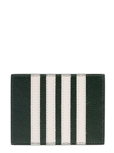 Shop Thom Browne Single Card Holder W/ Note Compartment 4 Bar In Pebble Grain Leather In Black