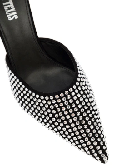 Shop Paris Texas Hollywood' Black Pointed Mules With Rhinestone Embellishment In Leather In Grey