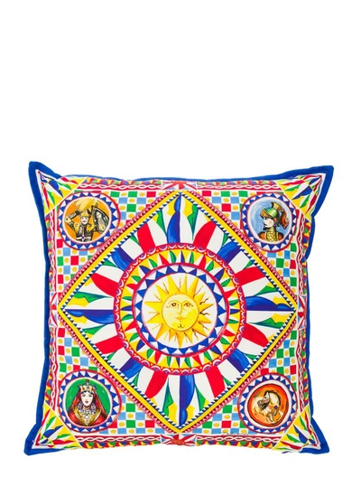 Shop Dolce & Gabbana Multicolor Small Cushion With Carretto Foulard Print In Cotton In Not Applicable