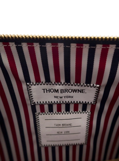 Shop Thom Browne Small Document Holder W/ 4 Bar In Pebble Grain Leather In Grey