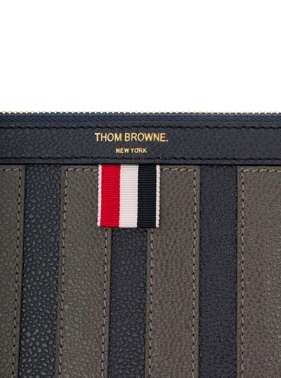 Shop Thom Browne Small Document Holder W/ 4 Bar In Pebble Grain Leather In Grey