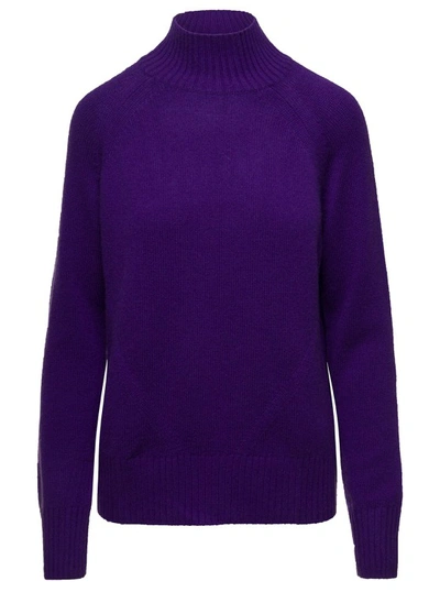 Shop Allude Violet Mockneck Sweater With Ribbed Trim In Cashmere In Black