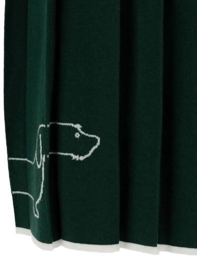 Shop Thom Browne Green Pleated Mini-skirt With Dachshund Print And 4 Bar Detail In Wool In Black